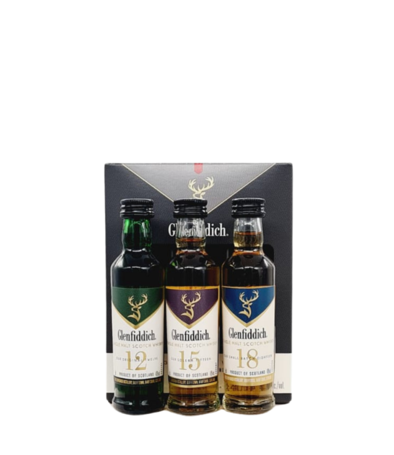 Set Glenfiddich Whisky Collection (12 Ani, 15 Ani, 18 Ani) 3x0.05L