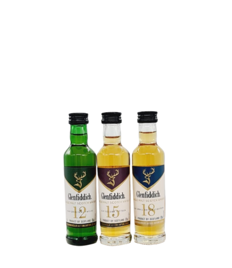 Set Glenfiddich Whisky Collection (12 Ani, 15 Ani, 18 Ani) 3x0.05L