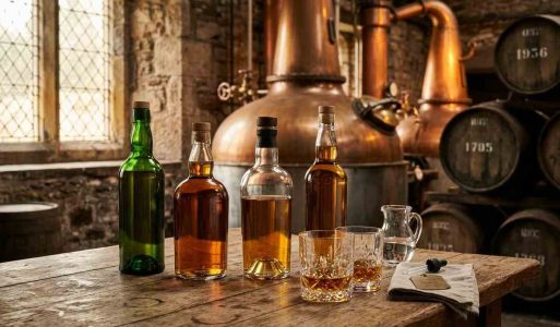 1. single malt - sticle de whiski, pahare